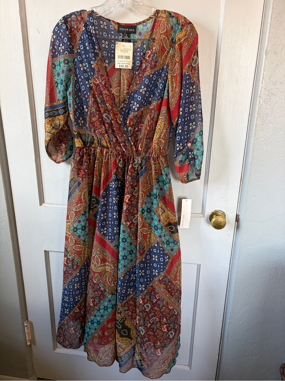 Stella & Jane Blue Multi Paisley Wrap Midi Dress 9-10